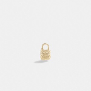 Coach 14 K Gold Quilted Signature Padlock Single Stud Earring Doradas | COH866102