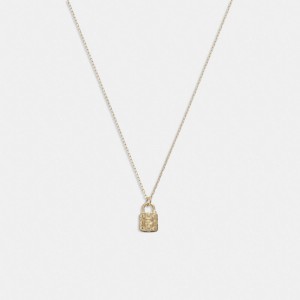 Coach 14 K Gold Quilted Signature Padlock Pendant Necklace Doradas | COH866103