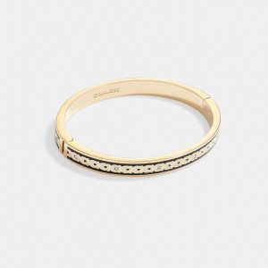 Coach 6 Mm Signature Enamel Bangle Doradas Negras | COH866080