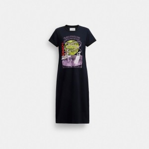 Coach 90's T Shirt Dress In Organic Cotton Azul Marino | COH866070