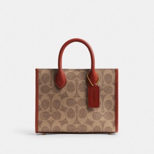 Coach Ace Tote Bag 17 In Signature Canvas Marrones Rojas | COH865334