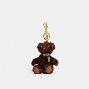 Coach Bear Bag Charm In Signature Shearling Chocolate Marrones | COH866449