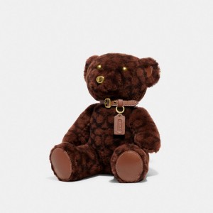 Coach Bear Collectible In Signature Shearling Chocolate Marrones | COH866445