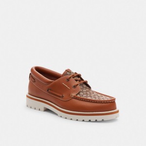 Coach Benson Boat Shoe In Signature Jacquard Marrones | COH866830