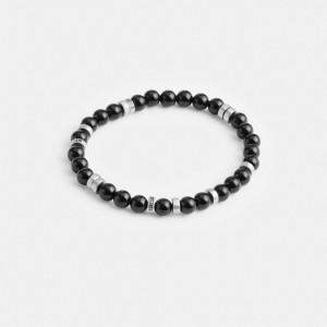 Coach Black Onyx Beaded Disk Bracelet Plateadas Negras | COH867008