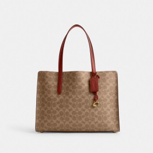 Coach Carter Carryall Bag In Signature Canvas Marrones Rojas | COH865085