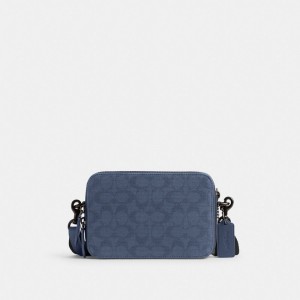 Coach Charter Crossbody 19 In Signature Canvas Jacquard Azul Marino | COH866603