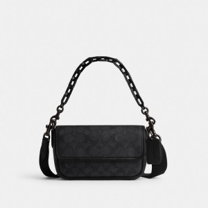 Coach Charter Flap Crossbody 18 In Signature Canvas Gris | COH866610