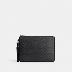 Coach Charter Pouch In Signature Canvas Gris | COH866605
