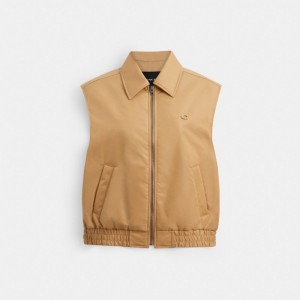 Coach Cropped Vest In Recycled Nylon Kaki | COH865943