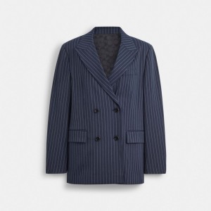 Coach Double Breasted Blazer Azul Marino Blancas | COH865918