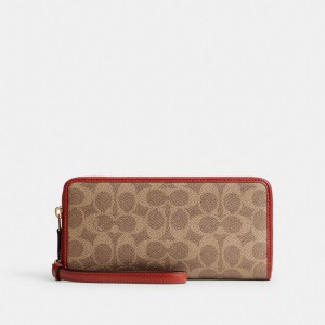 Coach Essential Continental Wallet In Signature Canvas Marrones Rojas | COH865515