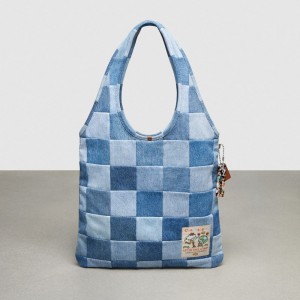 Coach Flat Tote In Denim Checkerboard Azules | COH865083
