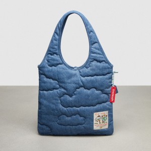 Coach Flat Tote With Cloud Quilting Azules | COH865107
