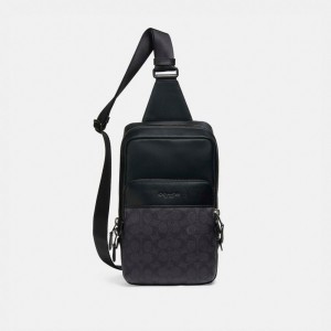 Coach Gotham Pack In Signature Canvas Negras Cobra Gris Negras | COH866584