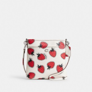 Coach Kitt Messenger Crossbody Bag With Strawberry Print Plateadas Multicolor | COH865377
