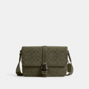 Coach League Messenger Bag In Signature Canvas Jacquard Verde | COH866617