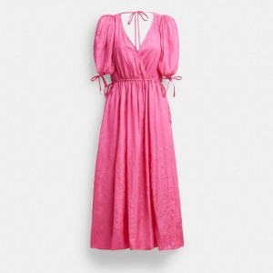 Coach Long Dress With Ties Rosas | COH866071
