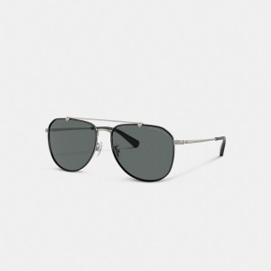 Coach Metal Windsor Pilot Sunglasses Negras Gris | COH867081