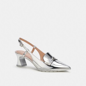 Coach Nikola Hybrid Slingback In Silver Metallic Plateadas | COH865743