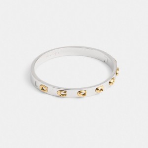Coach Pegged Signature Hinged Bangle Doradas Plateadas | COH866198