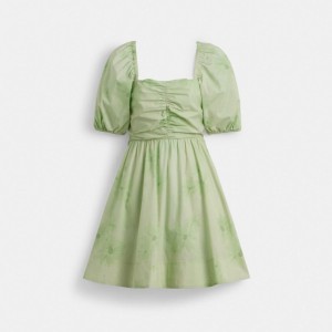 Coach Puff Sleeve Mini Dress Verde | COH866054
