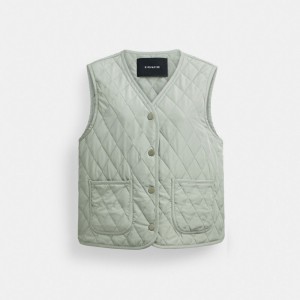 Coach Quilted Vest Verde | COH865932