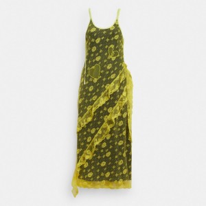 Coach Ruffle Lace Dress Amarillo | COH866062