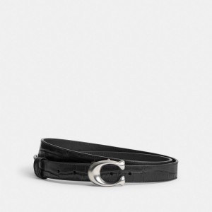 Coach Sculpted Signature Buckle Reversible Belt, 25 Mm Plateadas Negras | COH866315