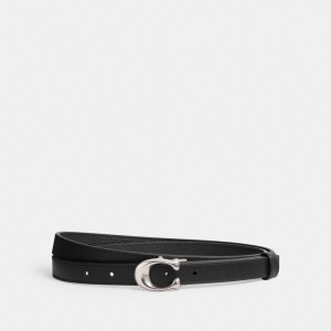 Coach Sculpted Signature Buckle Reversible Belt, 20 Mm Plateadas Negras | COH866316