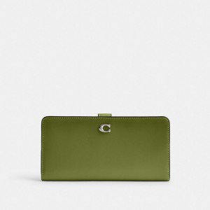Coach Skinny Wallet Plateadas Verde Claro | COH865485