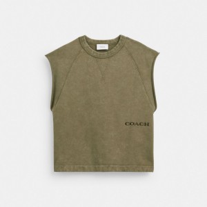 Coach Sleeveless Garment Dye Crewneck Verde Oliva | COH866885