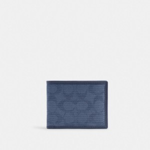 Coach Slim Billfold Wallet In Signature Canvas Jacquard Azul Marino | COH866701