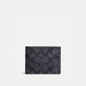 Coach Slim Billfold Wallet In Signature Canvas Gris Negras | COH866709
