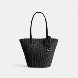 Coach Small Straw Tote Plateadas Negras | COH865058
