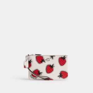 Coach Small Wristlet With Strawberry Print Plateadas Multicolor | COH865577
