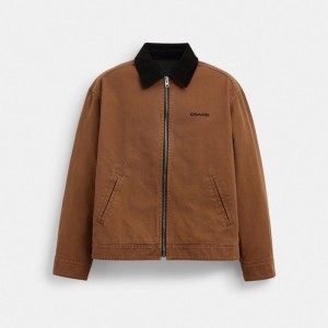 Coach Solid Lightweight Jacket In Regenerative Cotton Marrones | COH866878