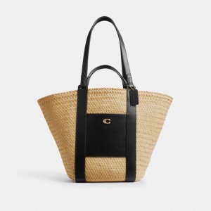 Coach Straw Pocket Tote Beige | COH865056