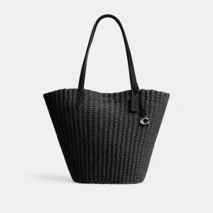 Coach Straw Tote Plateadas Negras | COH865087