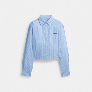 Coach Striped Cropped Button Up Shirt Azules Multicolor | COH865981