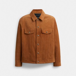 Coach Suede Leather Jacket Marrones | COH866866