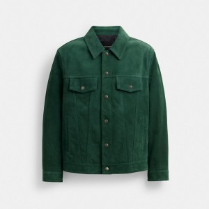 Coach Suede Leather Jacket Verde | COH866857