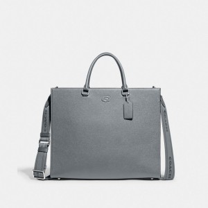 Coach Tote Bag 40 With Signature Canvas Gris Azules | COH866521