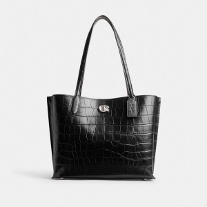 Coach Willow Tote Bag Plateadas Negras | COH865060